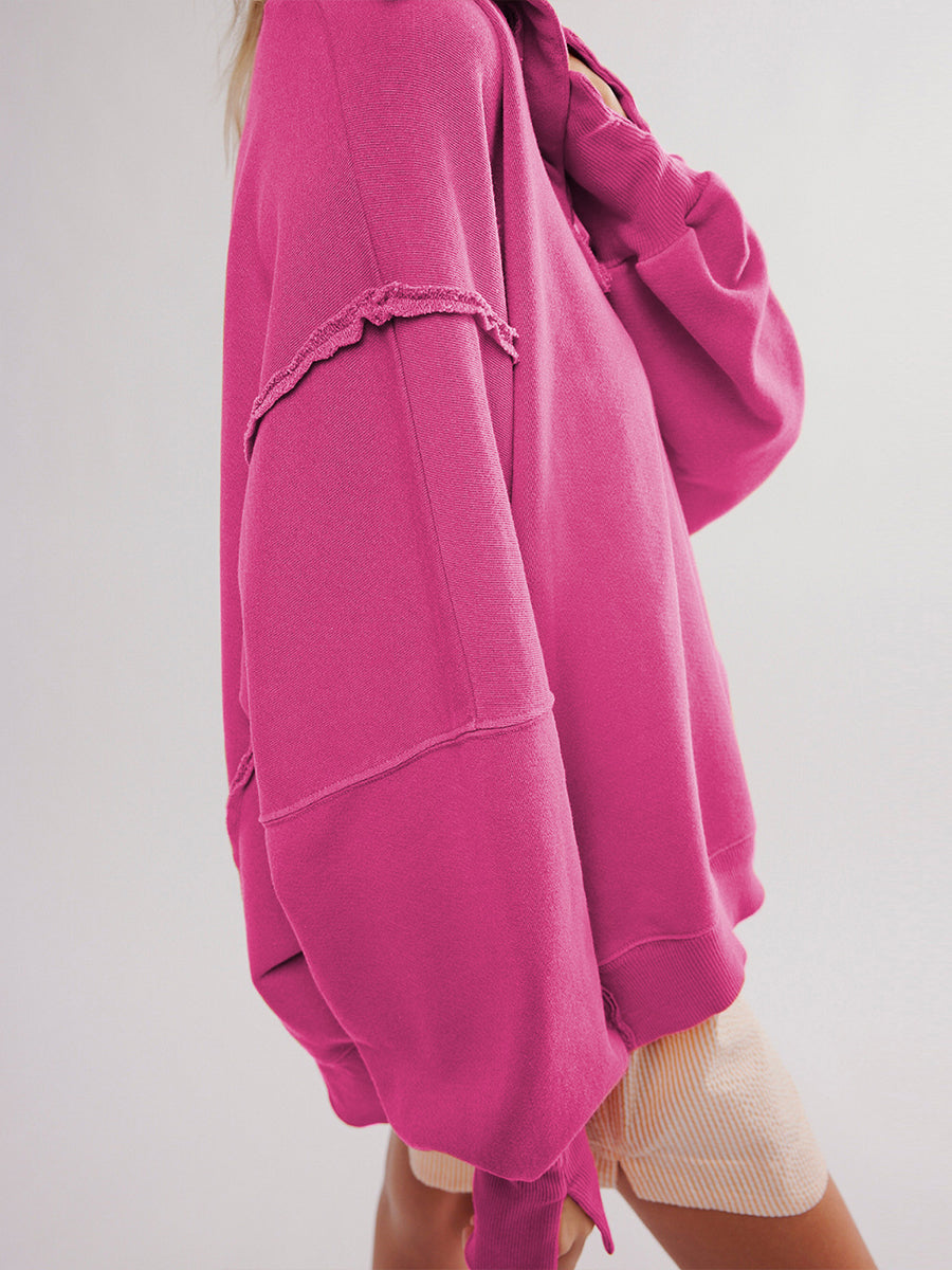 Tessa | Oversized Raw-Edge Henley Sweatshirt