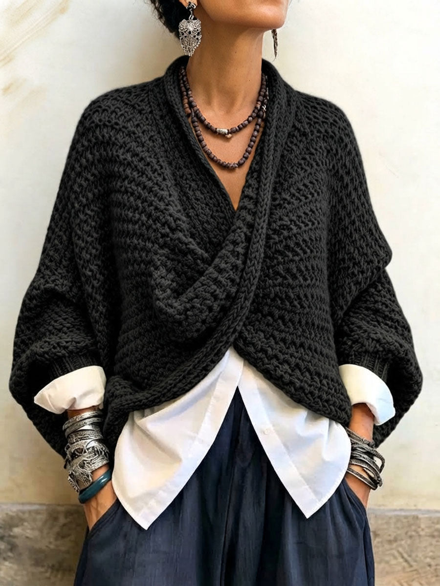 Greta | Batwing Sleeve Wrap V-Neck Sweater