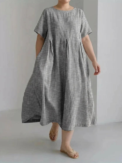 Evelyn | Ladies Casual With Retro Stripe Design Loose Dress