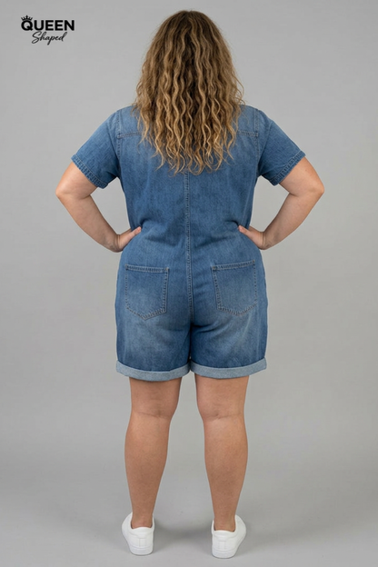 Joan | Vintage Short Cotton Denim-Look Overalls