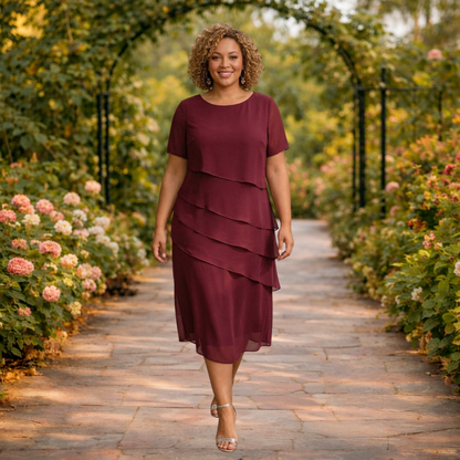 Elena | Layered Chiffon Midi Dress