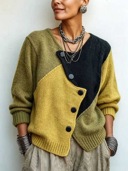 Georgia | Asymmetric Color-Block Knit Sweater
