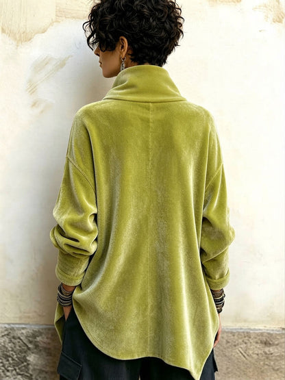 Sloane | Velvet Asymmetric Button Turtleneck Top
