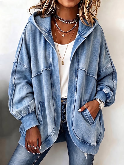 Lydia | Vintage-Washed Hooded Sweatshirt Jacket