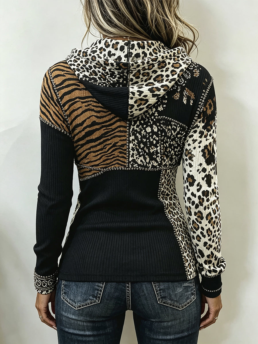 Violet | Animal Print Patchwork Hooded Top
