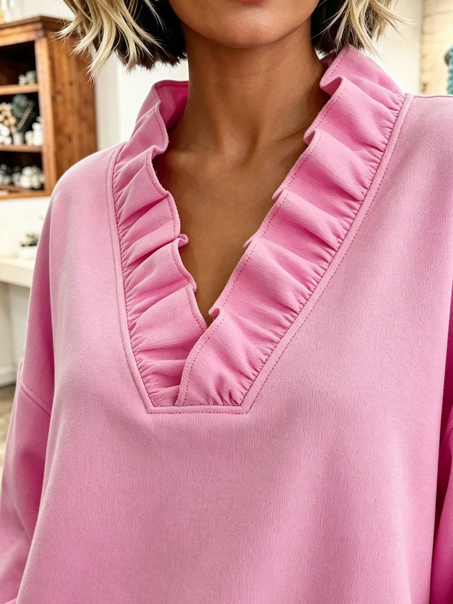 Iris | Oversized Ruffled V-Neck Sweatshirt