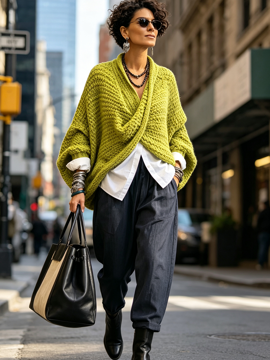 Greta | Batwing Sleeve Wrap V-Neck Sweater