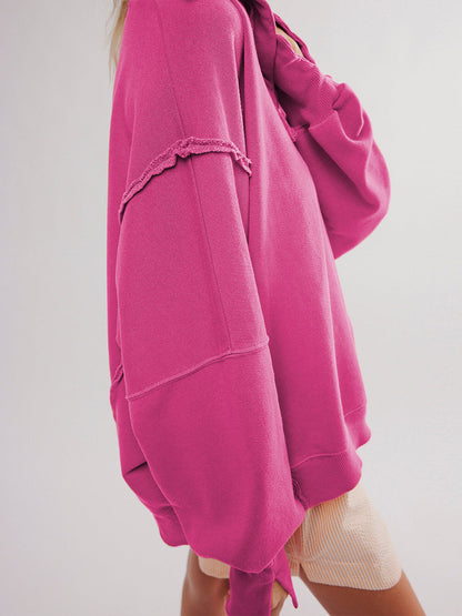 Tessa | Oversized Raw-Edge Henley Sweatshirt