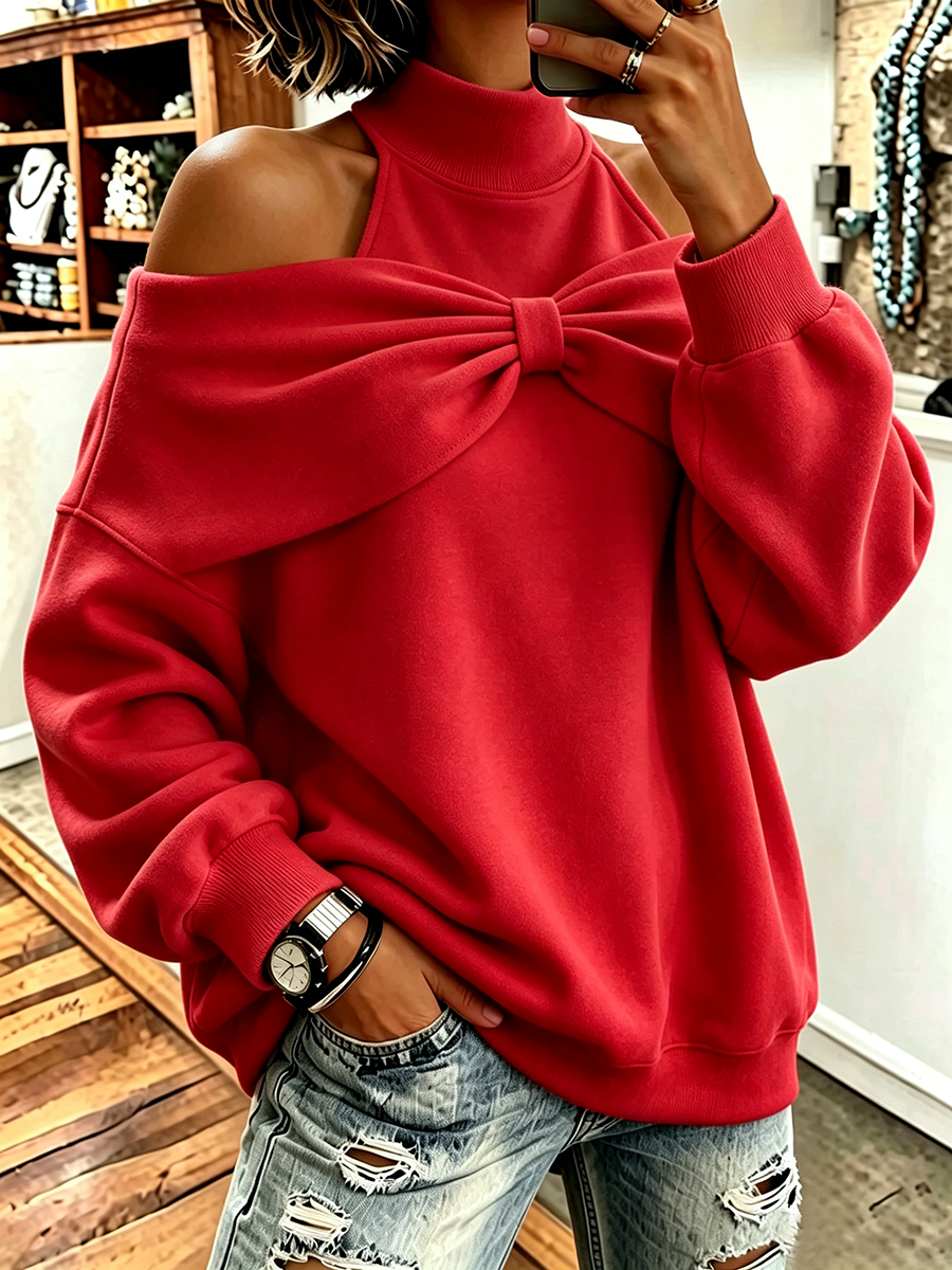 Margot | Oversized Mock Neck Sweatshirt with Bow