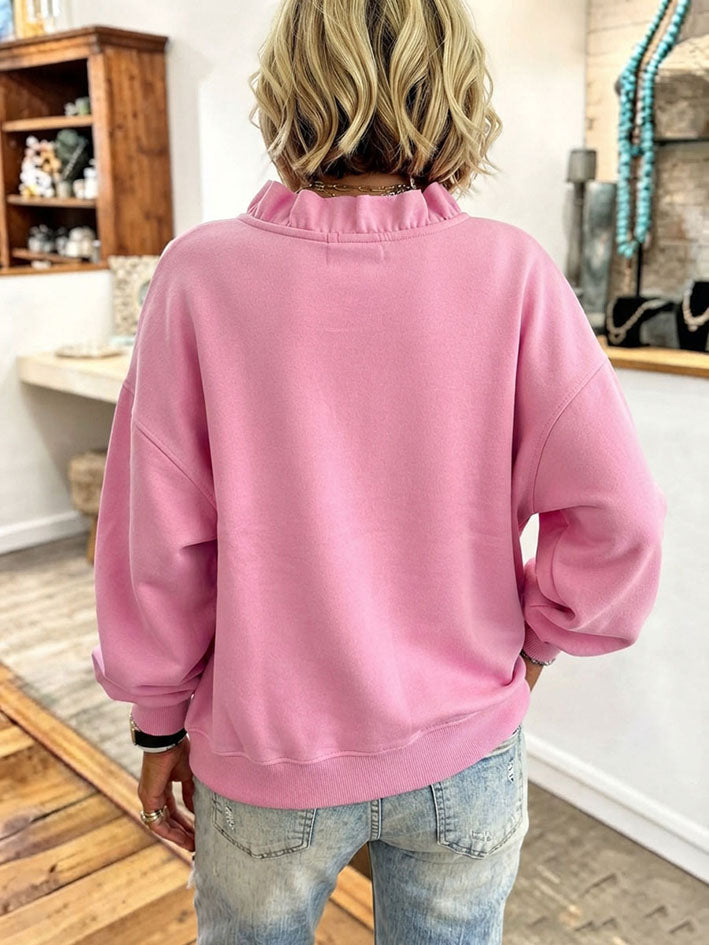 Iris | Oversized Ruffled V-Neck Sweatshirt