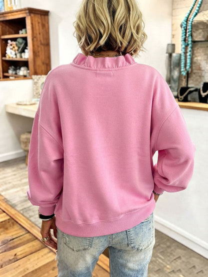 Iris | Oversized Ruffled V-Neck Sweatshirt