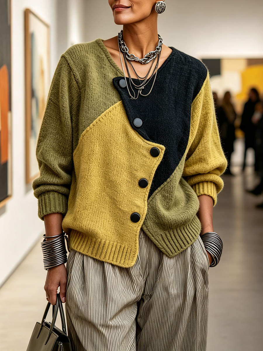 Georgia | Asymmetric Color-Block Knit Sweater