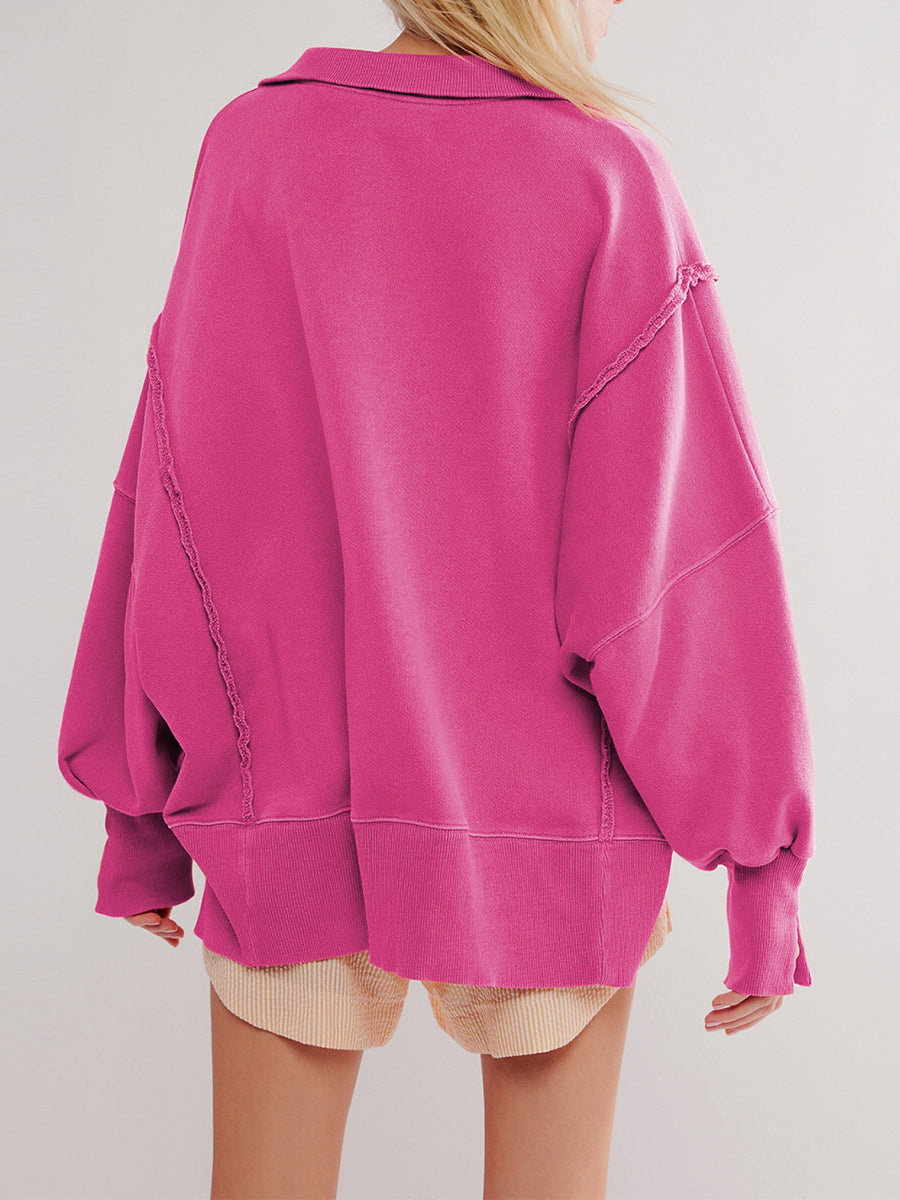 Tessa | Oversized Raw-Edge Henley Sweatshirt