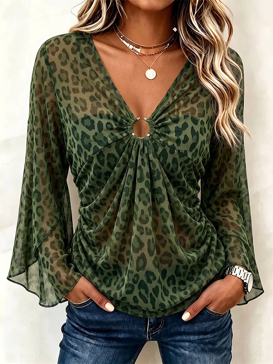Sadie | Leopard Print Ring V-Neck Top
