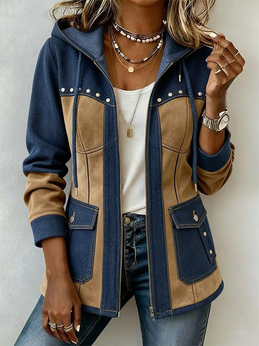 Audrey | Two-Tone Patchwork Hooded Jacket