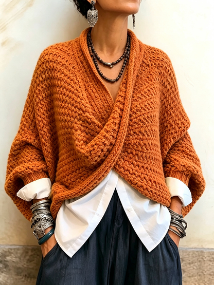 Greta | Batwing Sleeve Wrap V-Neck Sweater