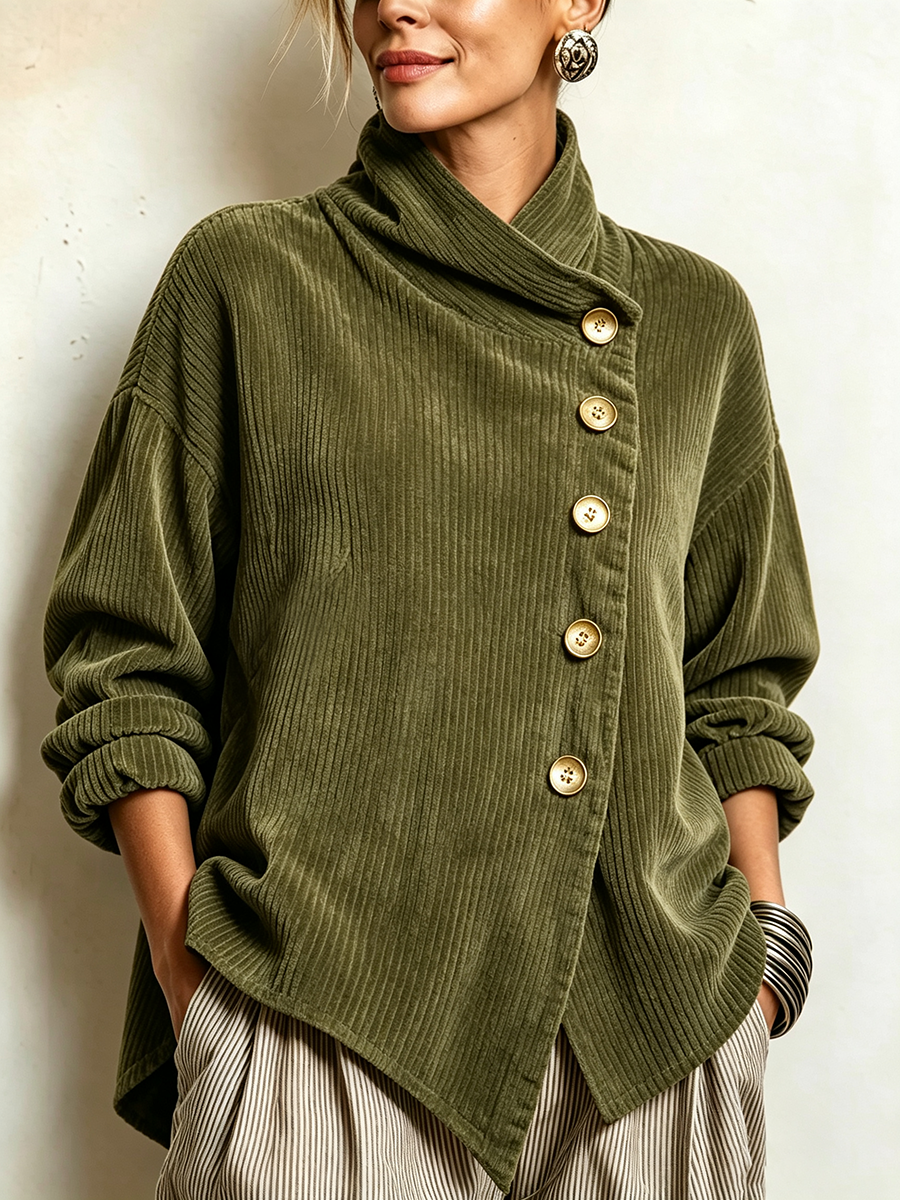 Fiona | Asymmetric Corduroy Funnel Neck Top