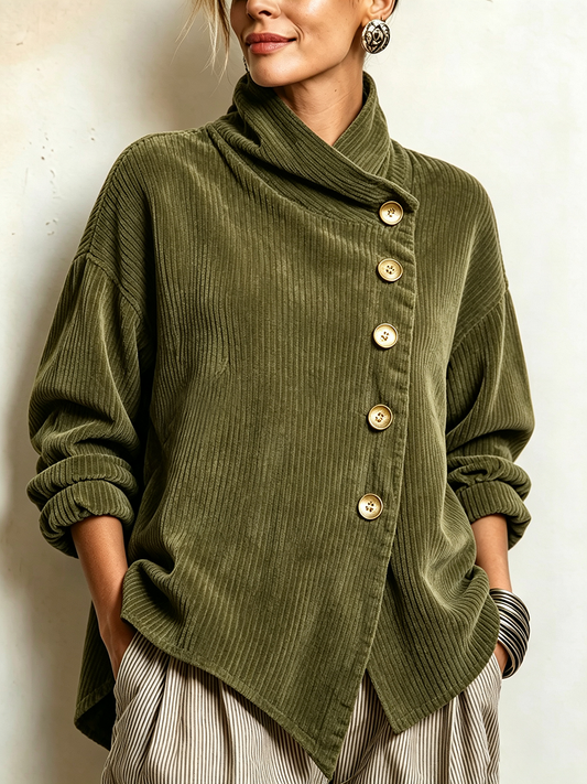 Fiona | Asymmetric Corduroy Funnel Neck Top