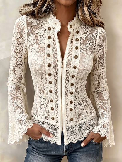 Josie | Vintage Lace Zip-Up Top