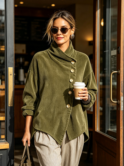 Fiona | Asymmetric Corduroy Funnel Neck Top