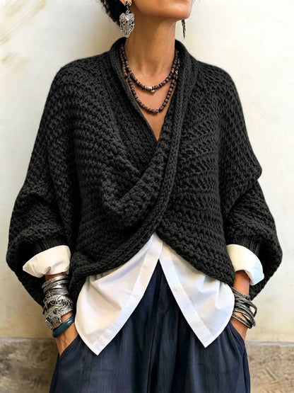 Greta | Batwing Sleeve Wrap V-Neck Sweater