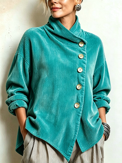 Fiona | Asymmetric Corduroy Funnel Neck Top