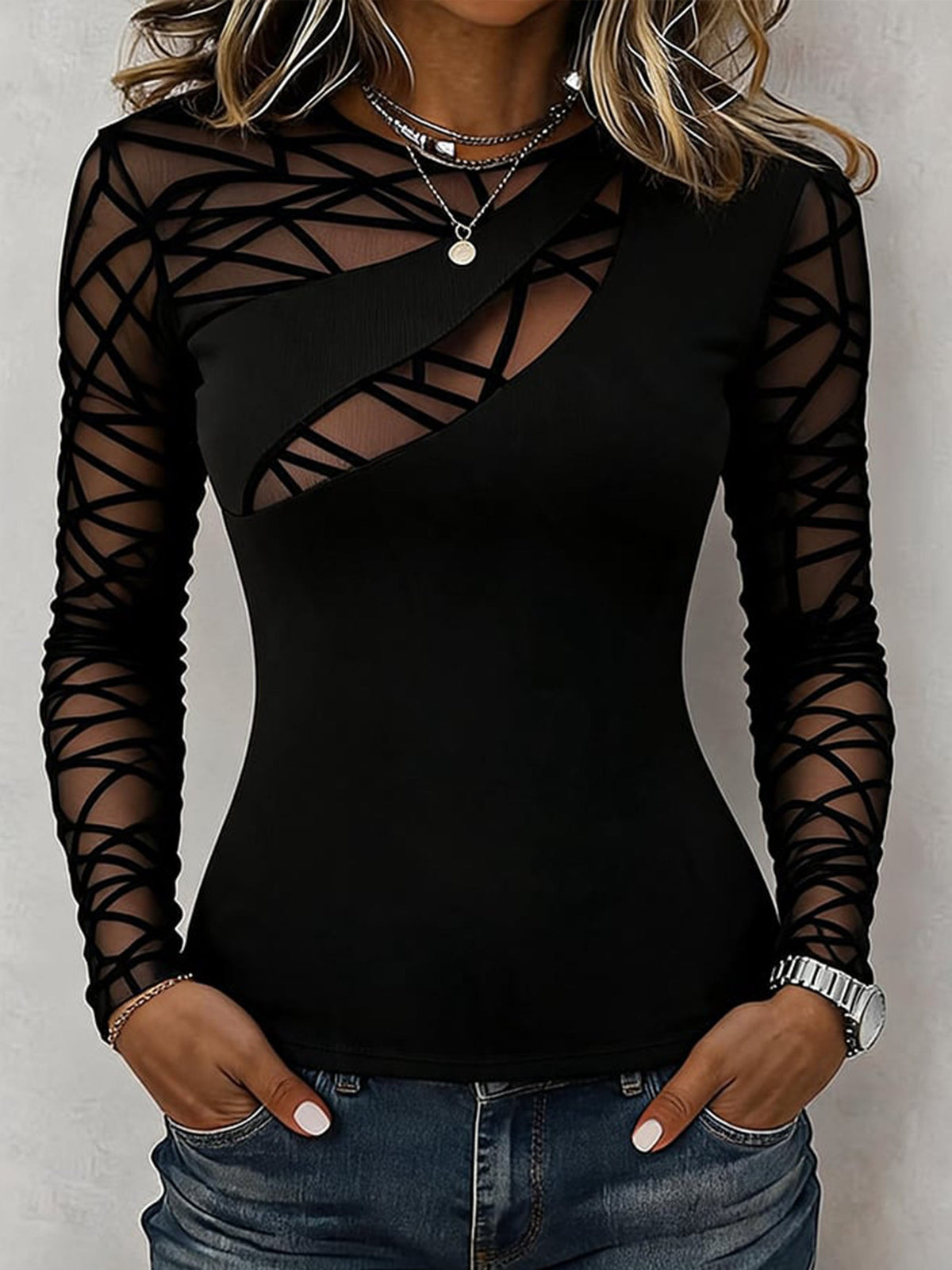 Hazel | Geometric Mesh Accent Top