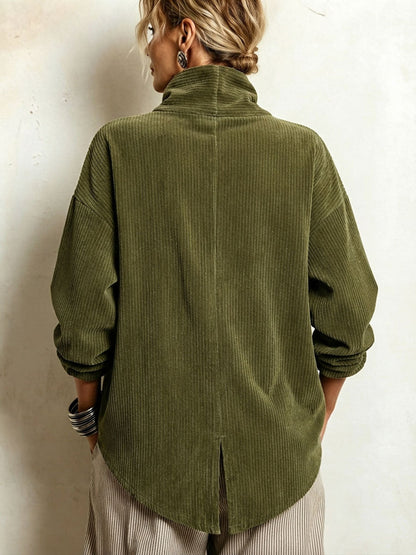 Fiona | Asymmetric Corduroy Funnel Neck Top