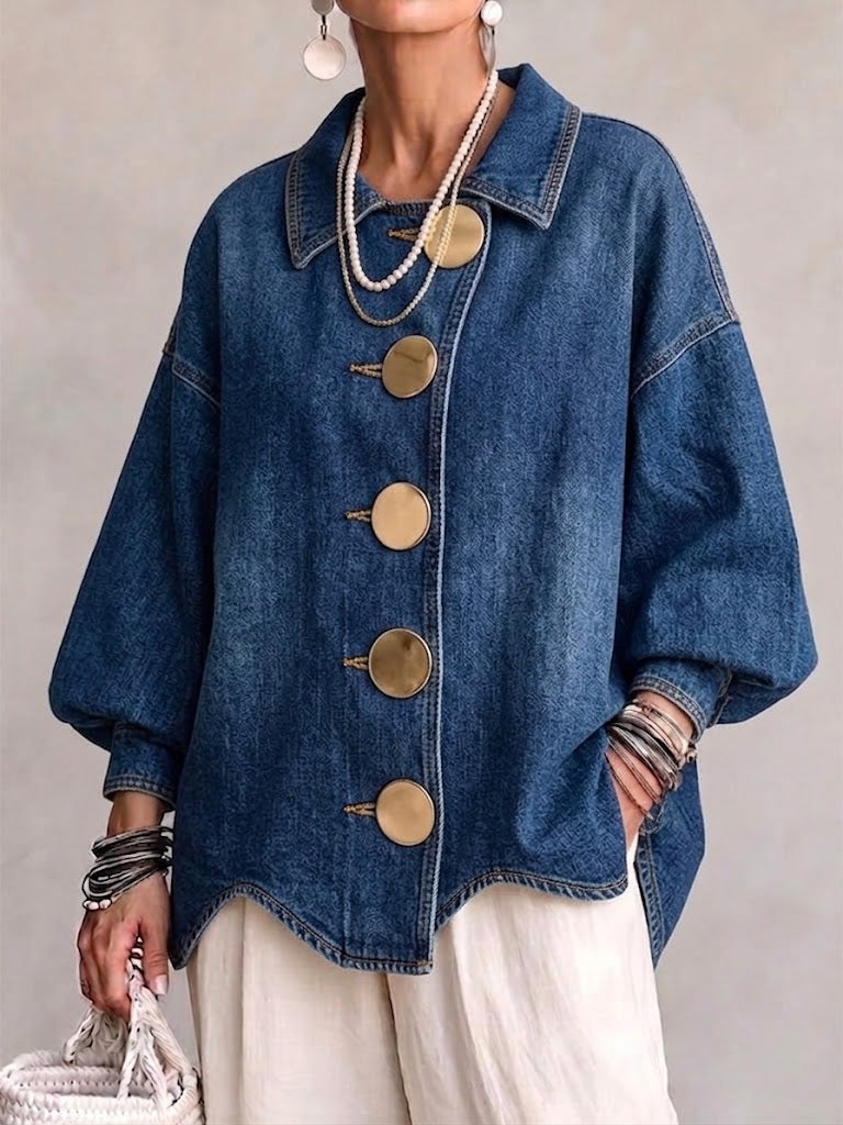 Poppy | Oversized Denim Jacket with Gold Buttons