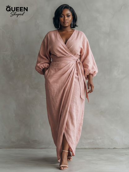 Pink Minimalist Maxi Dress with V-Neck for Women