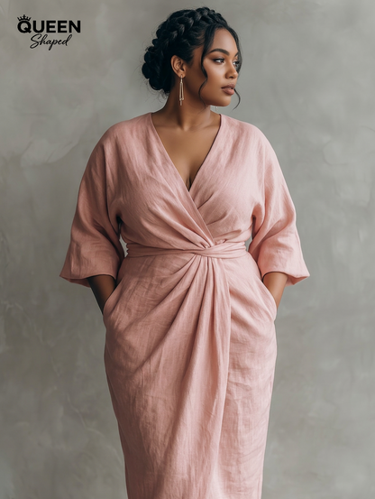 Pink Minimalist Maxi Dress with V-Neck for Women