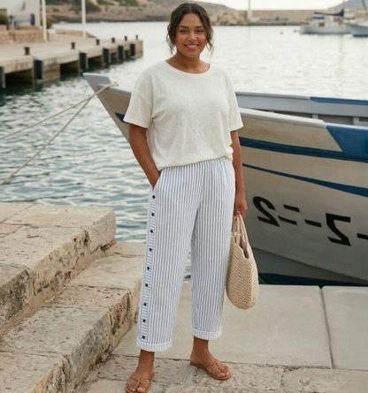 Caitlin | Stylish Striped Button Pants