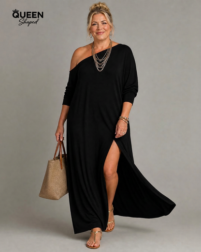 Asterelle | One Shoulder Side Slit Flowing Midi Dress