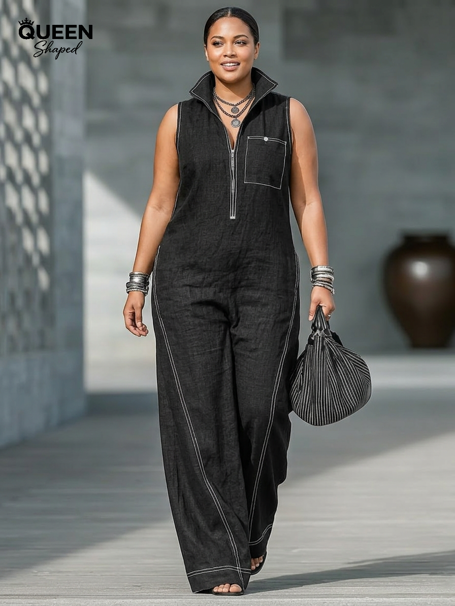 Women's Minimalist Sleeveless Jumpsuit with White Trim
