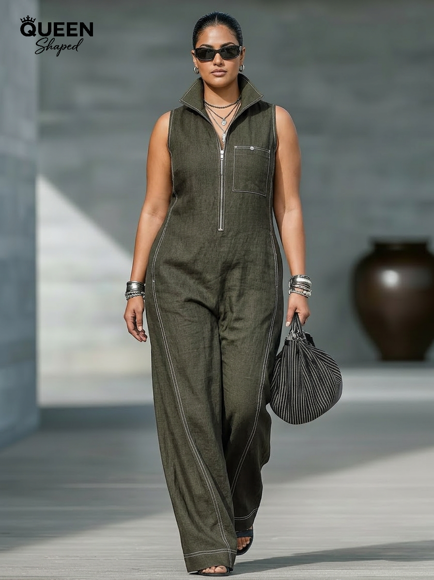 Women's Minimalist Sleeveless Jumpsuit with White Trim